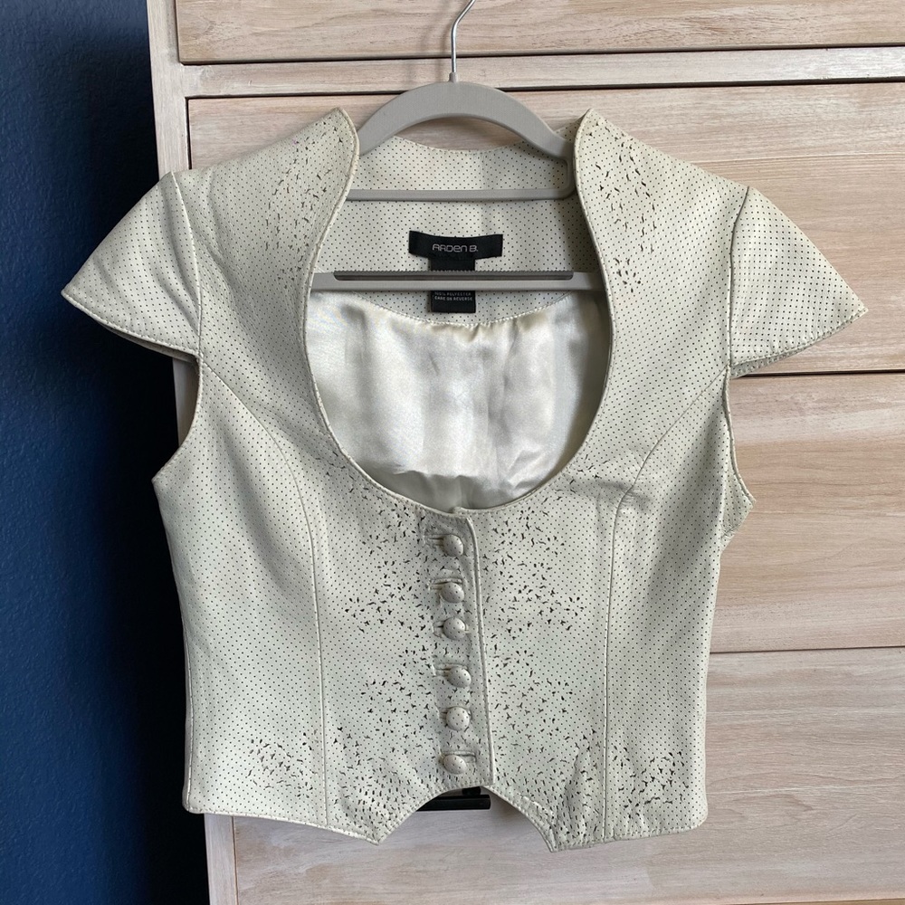 White Shell Button-up Leather Vest